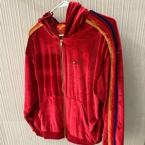 Aviator Nation Red Velour Hoodie with Stripes